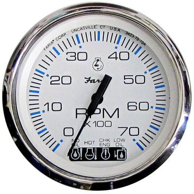 Faria Chesapeake White SS 4" Tachometer w/Systemcheck Indicator - 7000 RPM (Gas) (Johnson/Evinrude Outboard) [33850] - Bulluna.com