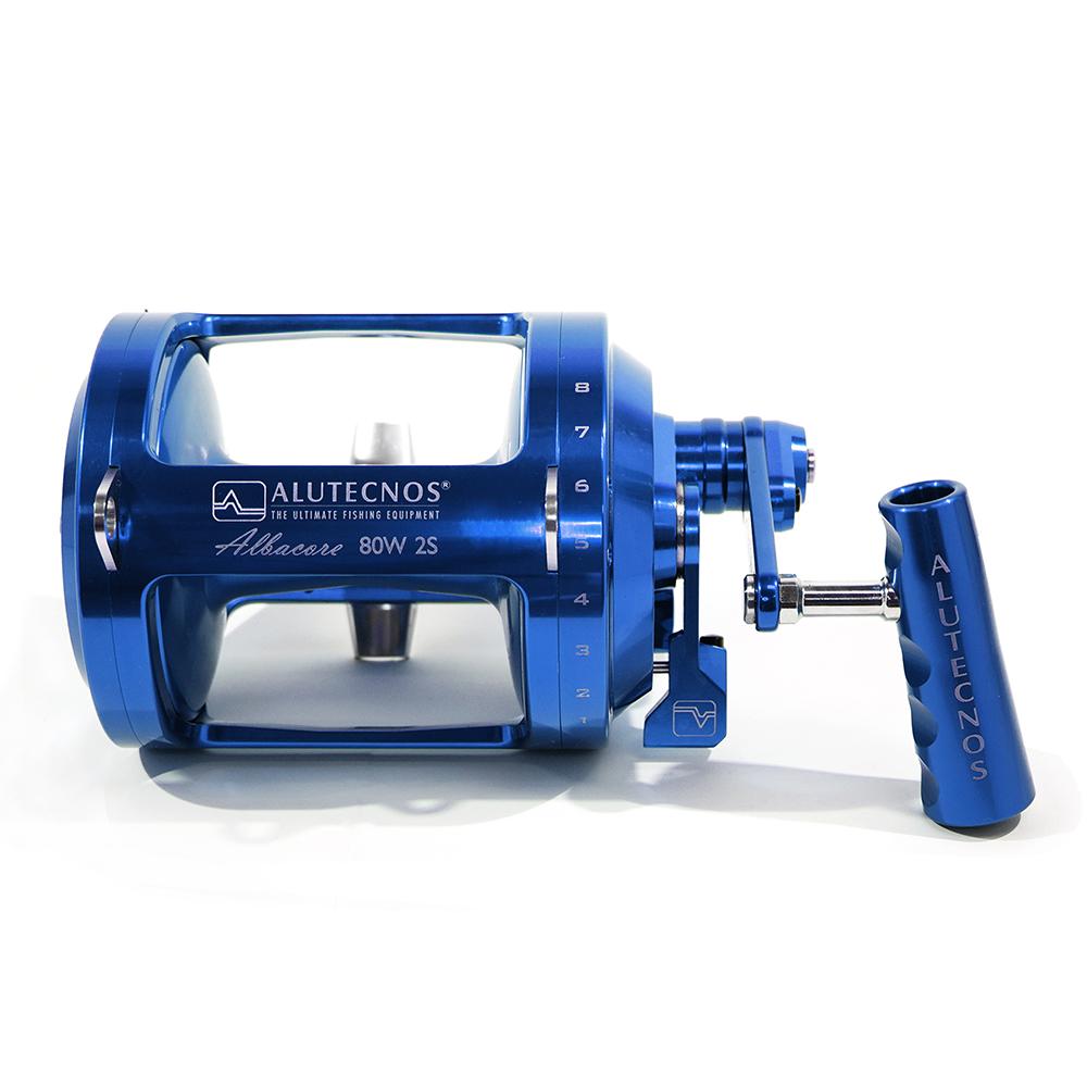 blue 80w fishing reel Alutecnos Albacore 80 Wide Two Speed Reel