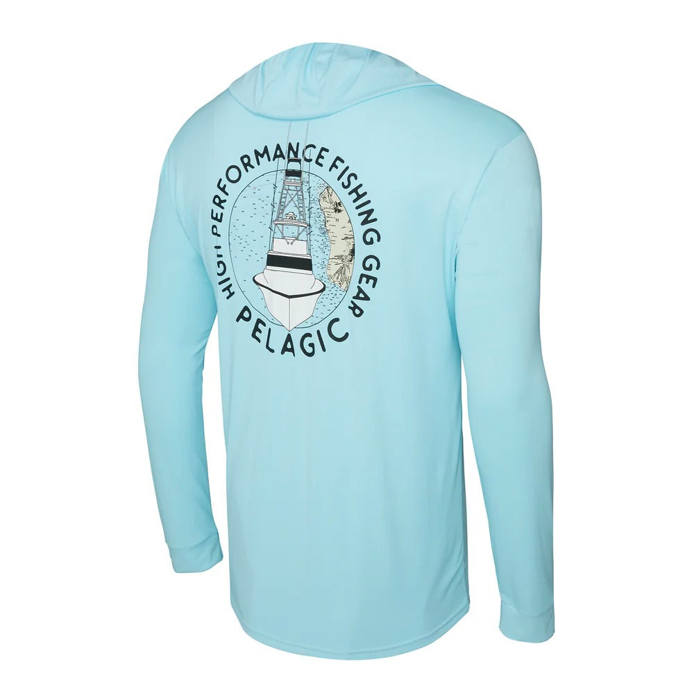 Pelagic Aquatek High Tower Hooded Fishing Shirt TAHITI BLUE