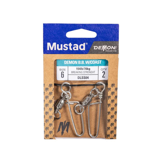 Mustad Stainless Steel Ball Bearing Swivel with Coastlock Snap -  330lb | 150kg