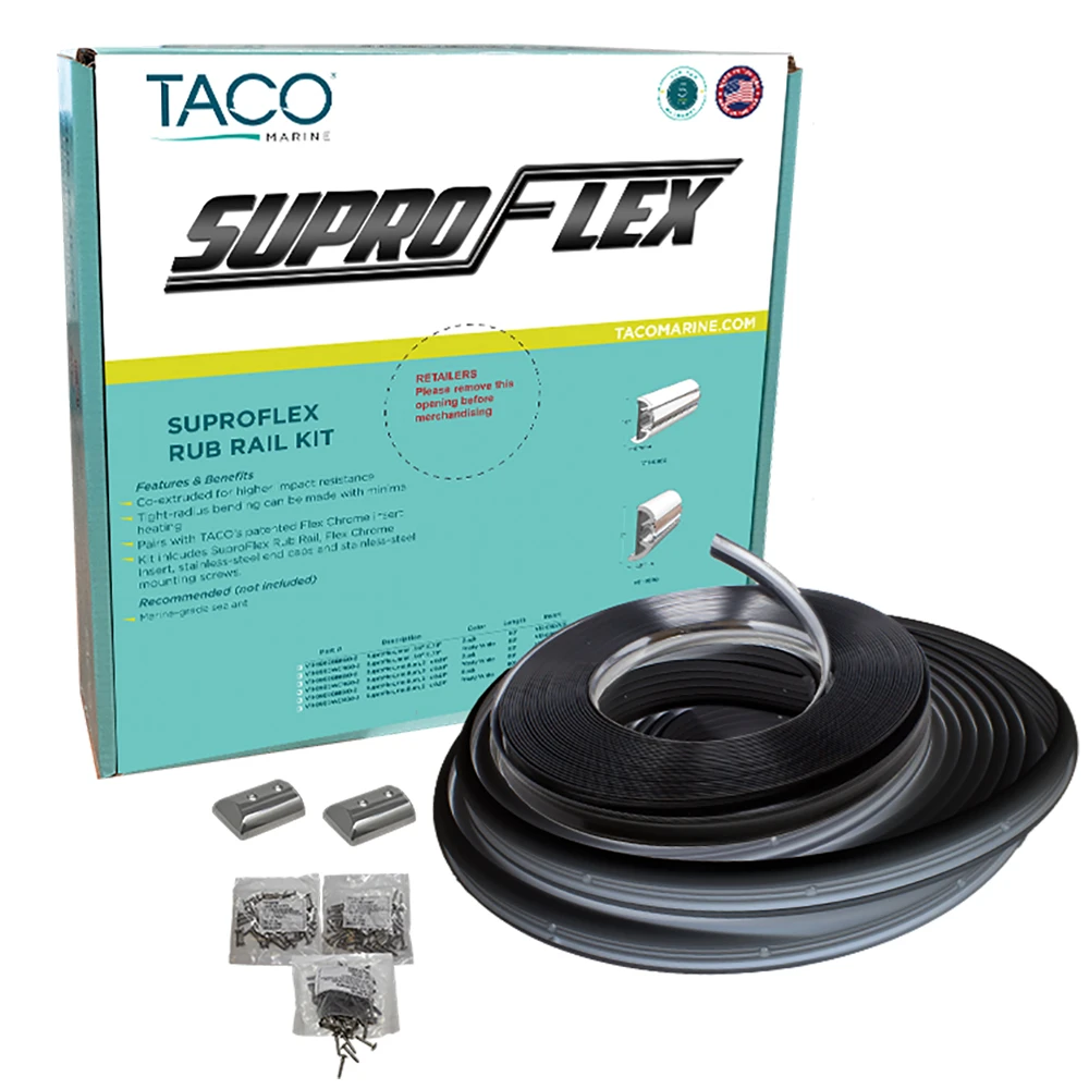 TACO SuproFlex Rub Rail Kit - Black w/Flex Chrome Insert - 1.6"H x .78"W x 60L [V11-9960BBK60-2] (HN)