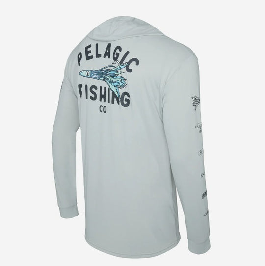 Pelagic Aquatek Feather'd Hooded Fishing Shirt - LIGHT GREY Size XL (HN)