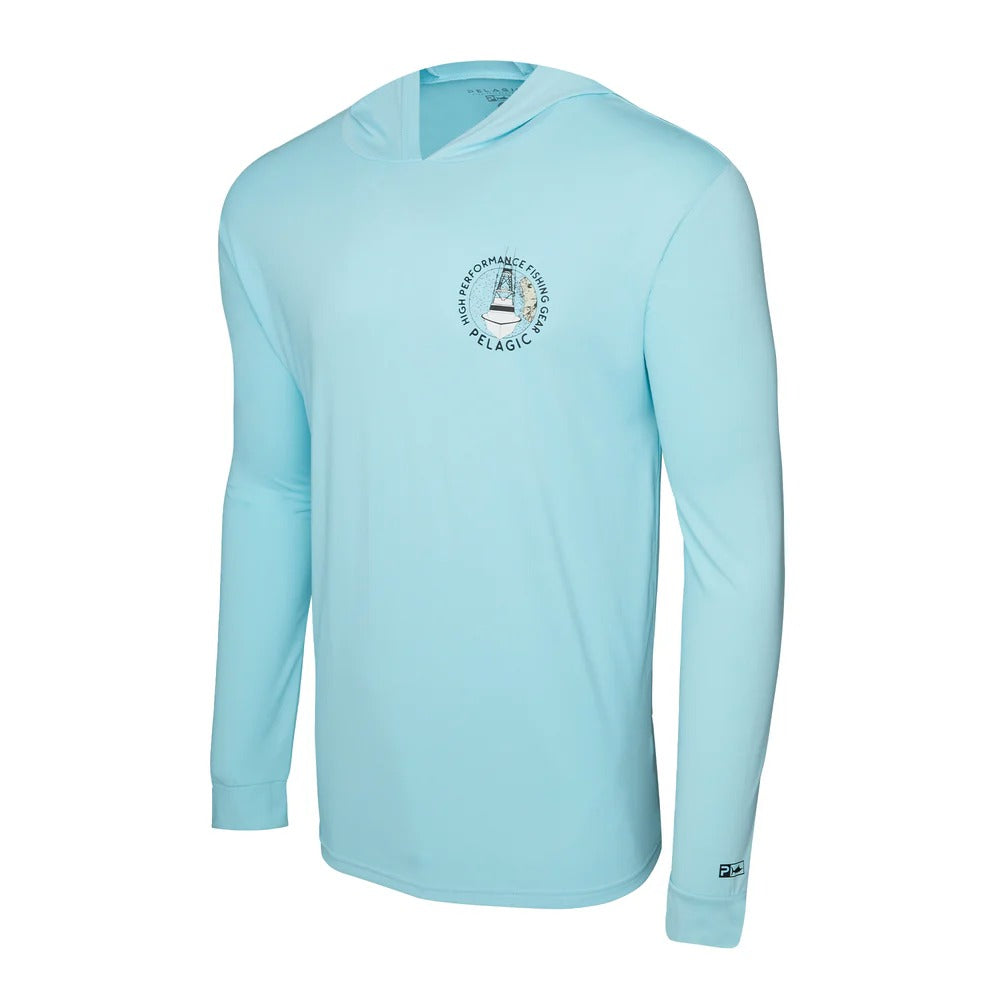 Pelagic Aquatek High Tower Hooded Fishing Shirt TAHITI BLUE - Size M (HN)