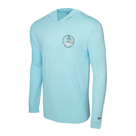 Pelagic Aquatek High Tower Hooded Fishing Shirt TAHITI BLUE - Size M (HN)