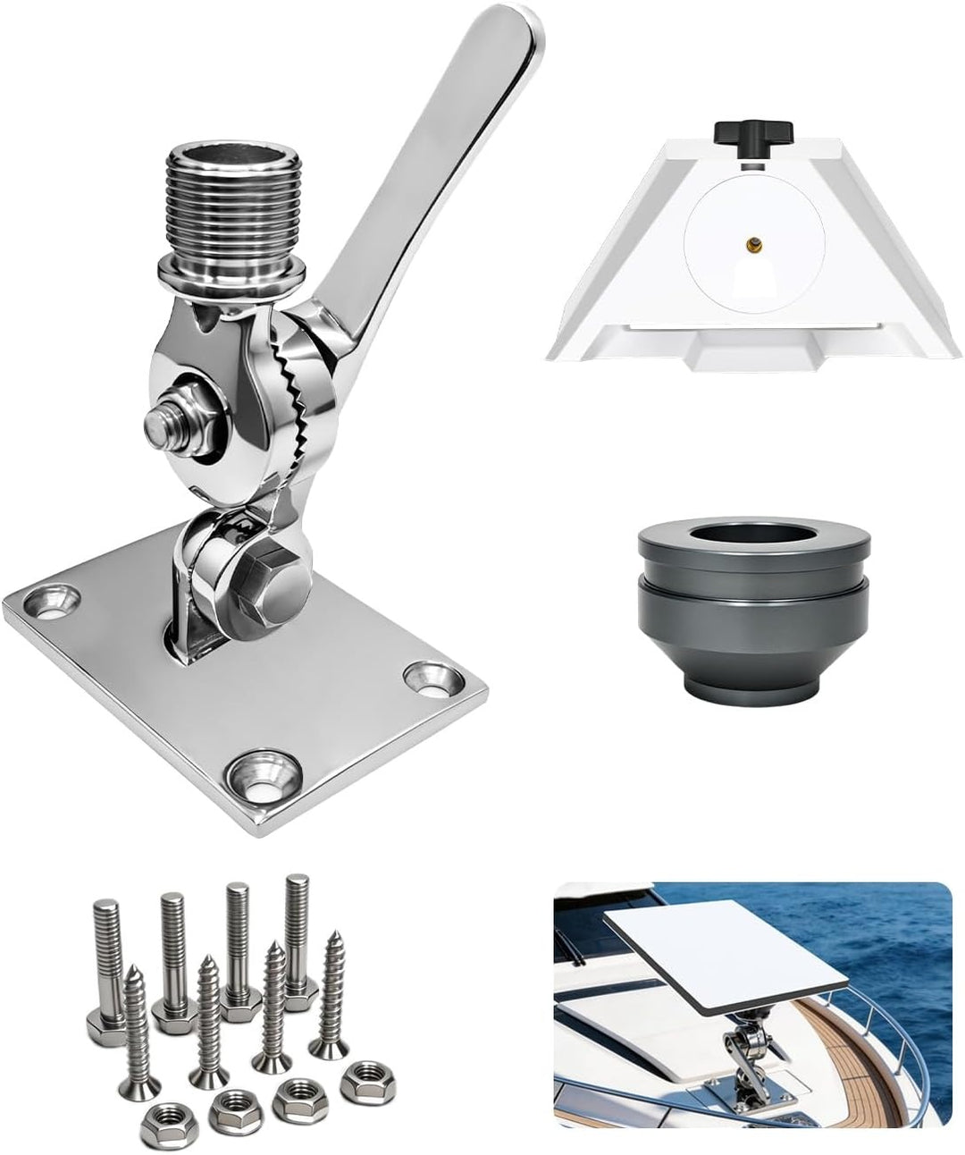 Starlink Mini Adjustable Fixed Mount, Marine-Grade 316 Stainless Steel Ratchet Base, Heavy-Duty Antenna Mount with Pipe Adapter, Dual Swivel – Ideal for Boats, Yachts, Sailboats & RVs