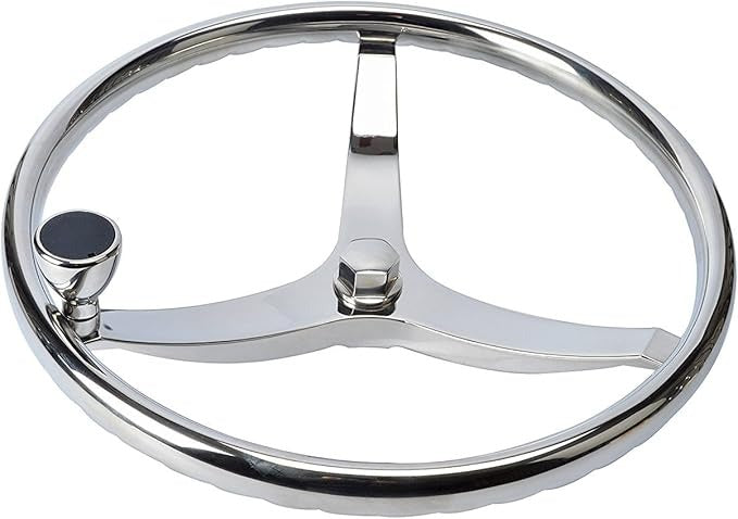 Custom 13.5" Stainless Steel Marine Steering Wheel with Turning Knob – 3-Spoke