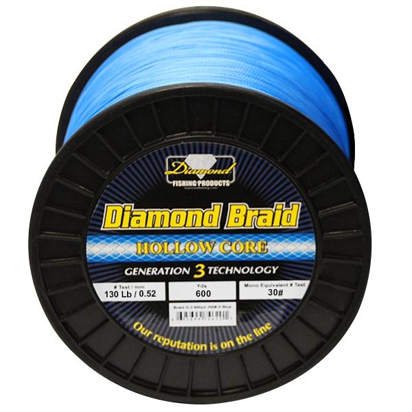 Momoi Diamond Gen 3 Braided Line - 130 Pounds 600 Yards - Hollow Core - Blue - Bulluna.com
