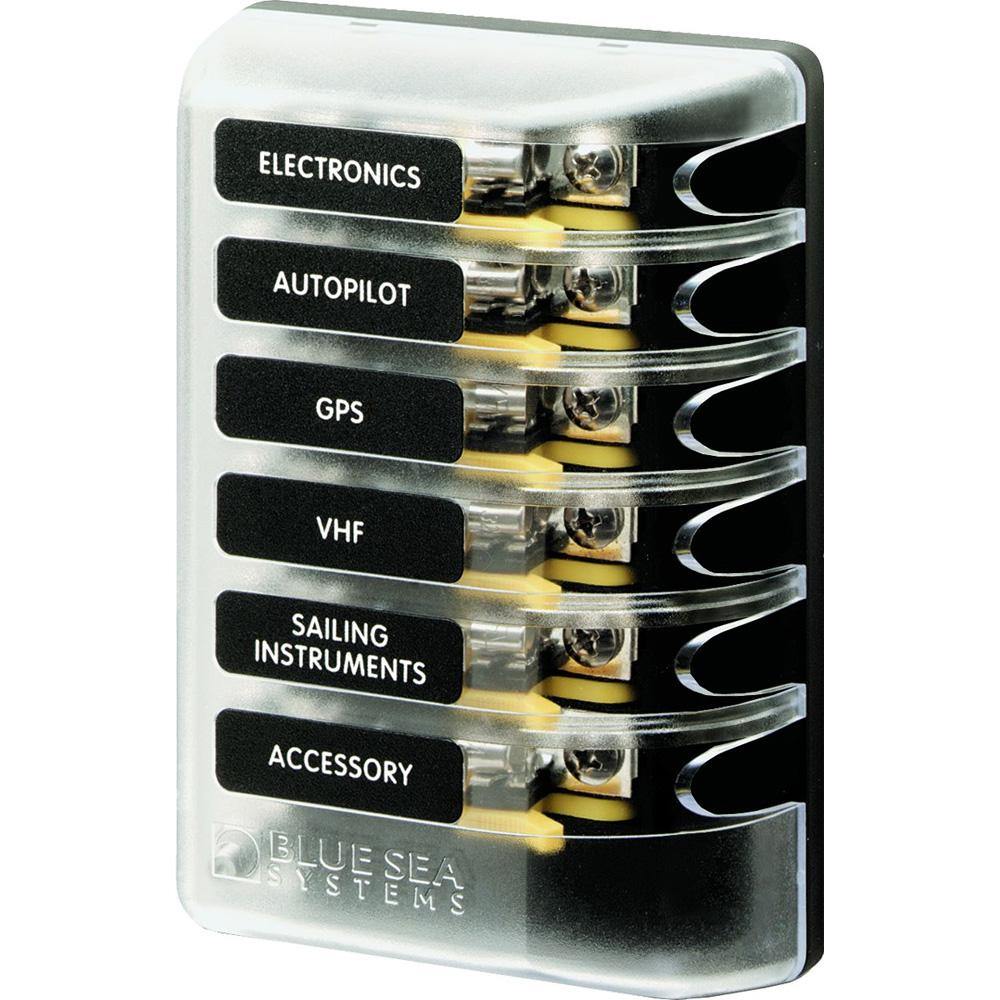 Blue Sea 5018 ST Glass Fuse Block w/out Negative Bus - 6 Circuit [5018] - Bulluna.com