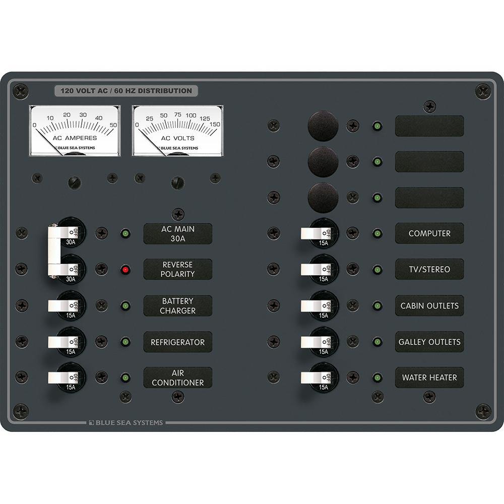 Blue Sea 8076 AC Main +11 Positions Toggle Circuit Breaker Panel - White Switches [8076] - Bulluna.com