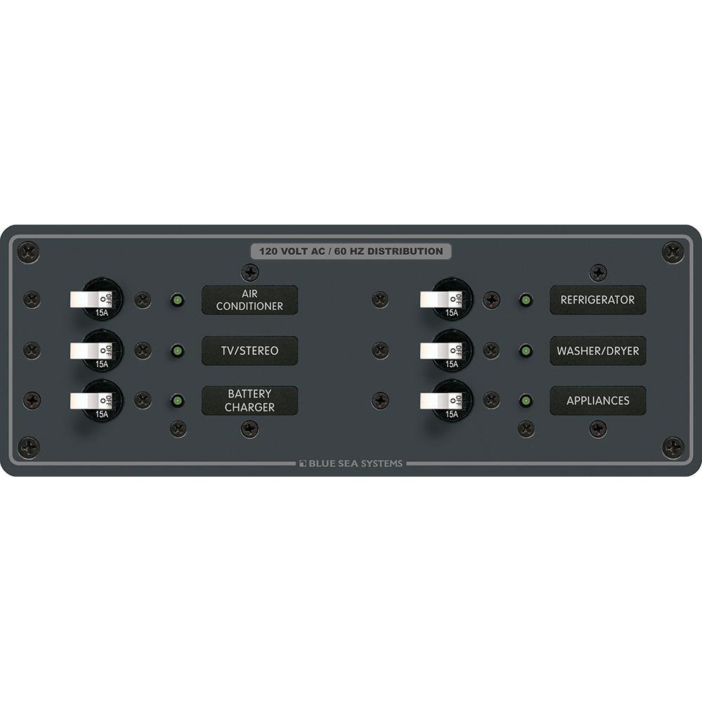 Blue Sea 8097 AC 6 Position Toggle Circuit Breaker Panel - White Switches [8097] - Bulluna.com