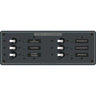 Blue Sea 8097 AC 6 Position Toggle Circuit Breaker Panel - White Switches [8097] - Bulluna.com