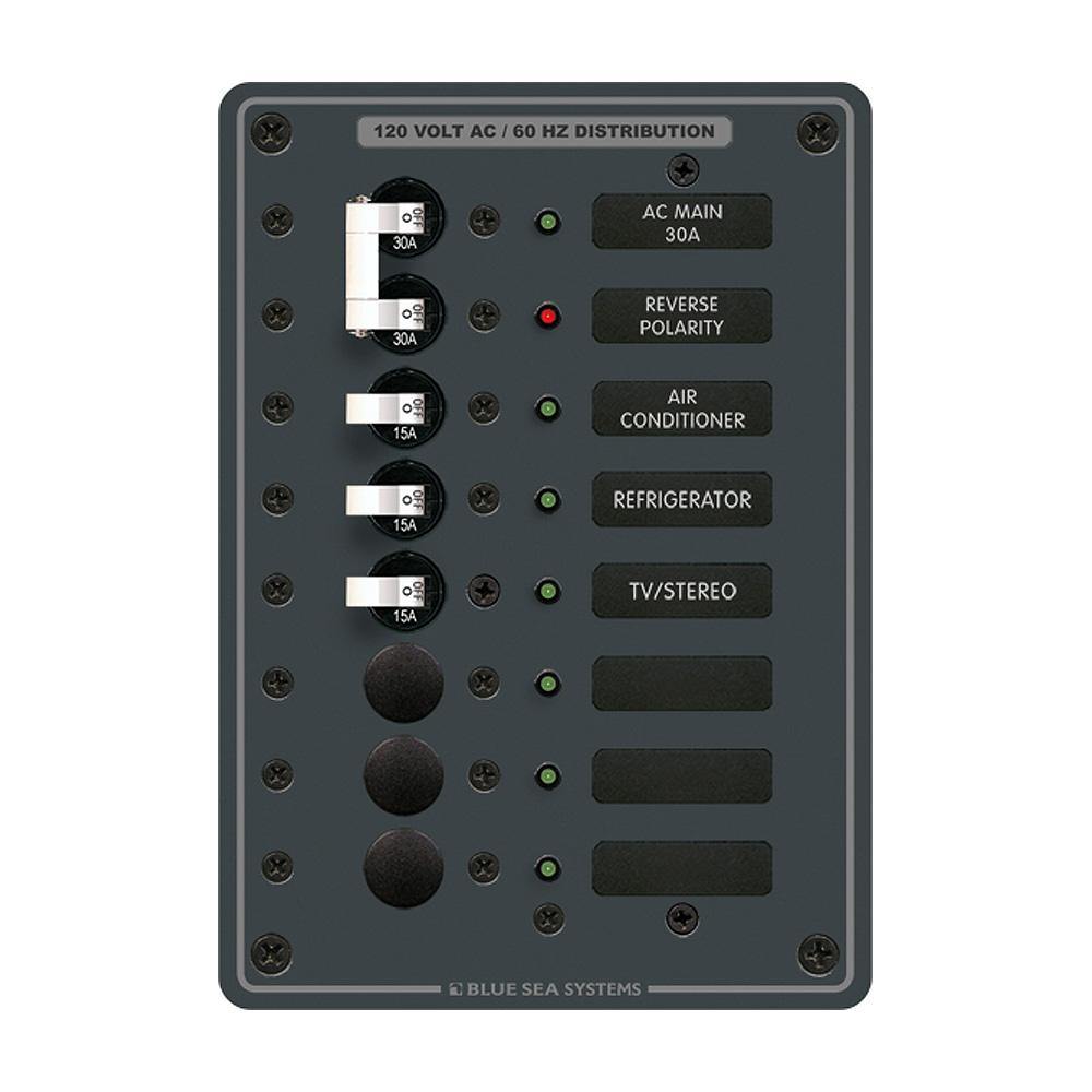 Blue Sea 8027 AC Main +6 Position Breaker Panel - White Switches [8027] - Bulluna.com