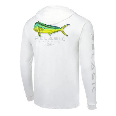Pelagic Aquatek White Shadowed Dorado Long Sleeve Hoodie Sun Shirt - Bulluna.com