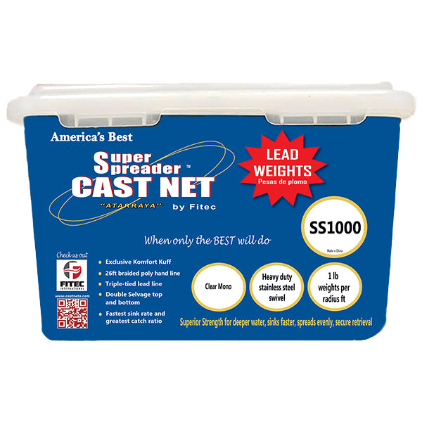 Fitec 10812 SS1000 Super Spreader Cast Net - Clear Mono 3/8" Mesh - 12 Feet Coated Steel - Bulluna.com