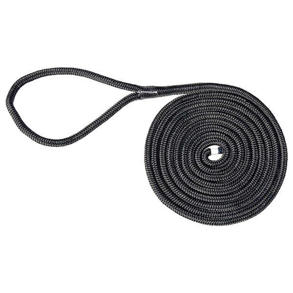 Marpac Premier Double Braided Nylon Dock Line - 3/8 Inch x 15 Feet - Black - Bulluna.com