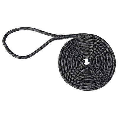 Marpac Premier Double Braided Nylon Dock Line - 3/8 Inch x 15 Feet - Black - Bulluna.com