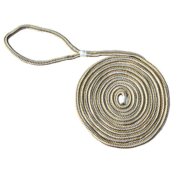 Marpac Premier Double Braided Nylon Dock Line - 3/8 Inch x 15 Feet - Gold - Bulluna.com