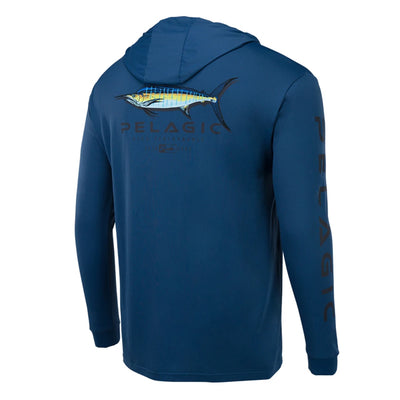 Pelagic Aquatek Smokey Blue Shadowed Marlin Long Sleeve Hoodie Sun Shirt - Bulluna.com