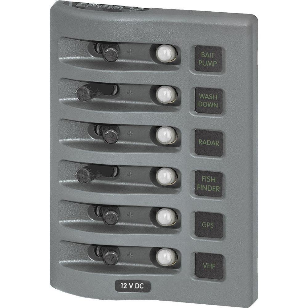 Blue Sea 4376 WeatherDeck Water Resistant Circuit Breaker Panel - 6 Position - Grey [4376] - Bulluna.com