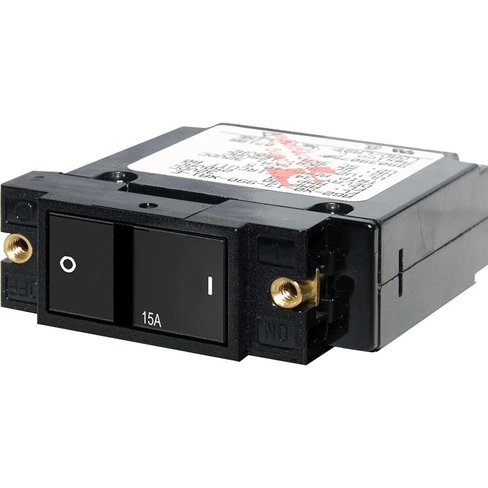 Blue Sea 7403 Single Pole Small Case 2" Flat Rocker Circuit Breaker  -  15 Amp [7403] - Bulluna.com