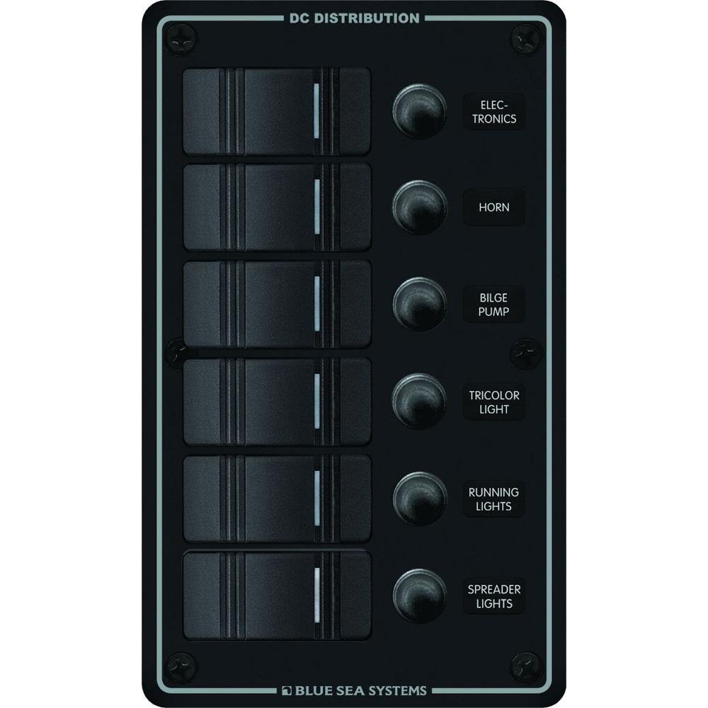 Blue Sea 8373 Water Resistant 6 Position - Black - Vertical Mount Panel [8373] - Bulluna.com