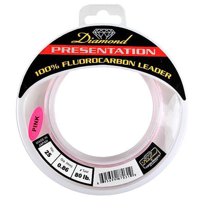 Momoi Diamond Fluorocarbon "Presentation" Leader - 80 Pounds 25 Yards - Pink - Bulluna.com