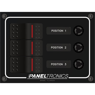 Paneltronics Waterproof Panel - DC 3-Position Illuminated Rocker Switch & Fuse [9960014B] - Bulluna.com