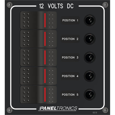 Paneltronics Waterproof Panel - DC 5-Position Illuminated Rocker Switch & Circuit Breaker [9960018B] - Bulluna.com
