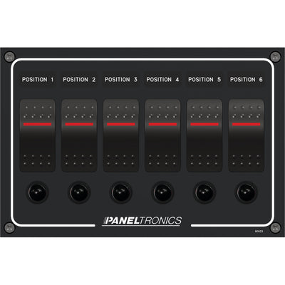 Paneltronics Waterproof Panel - DC 6-Position Illuminated Rocker Switch & Circuit Breaker [9960023B] - Bulluna.com