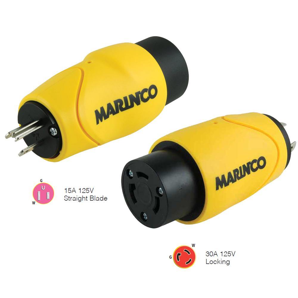 Marinco Straight Adapter 15Amp Straight Male to 30Amp Locking Female Connector [S15-30] - Bulluna.com