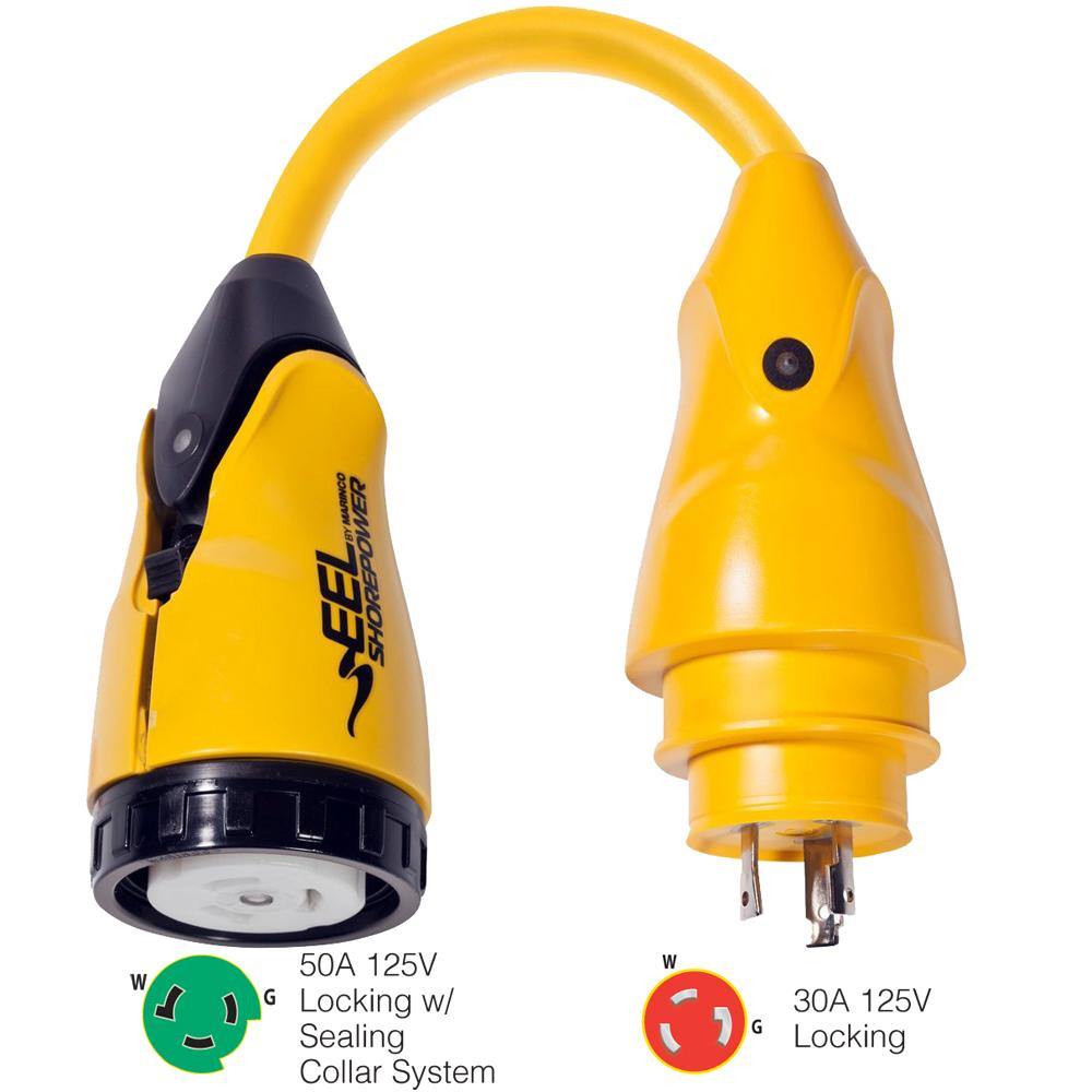 Marinco P30-503 EEL 50A-125V Female to 30A-125V Male Pigtail Adapter - Yellow [P30-503] - Bulluna.com