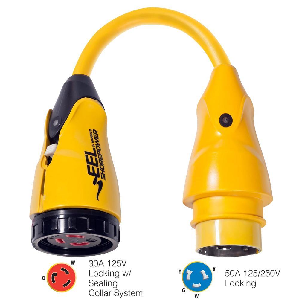Marinco P504-30 EEL 30A-125V Female to 50A-125/250V Male Pigtail Adapter - Yellow [P504-30] - Bulluna.com