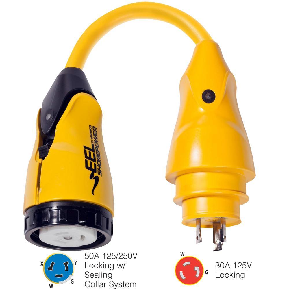 Marinco P30-504 EEL 50A-125/250V Female to 30A-125V Male Pigtail Adapter - Yellow [P30-504] - Bulluna.com