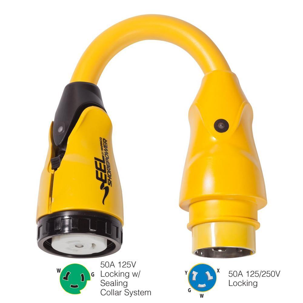Marinco P504-503 EEL 50A-125V Female to 50A-125/250V Male Pigtail Adapter - Yellow [P504-503] - Bulluna.com