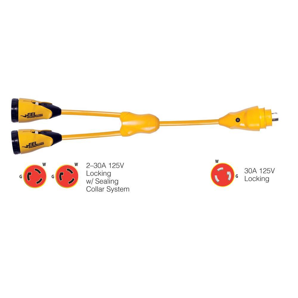 Marinco Y30-2-30 EEL (2)30A-125V Female to (1)30A-125V Male "Y" Adapter - Yellow [Y30-2-30] - Bulluna.com