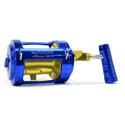 Alutecnos Albacore 50 Wide Two Speed Reel - Blue/Gold - Bulluna.com