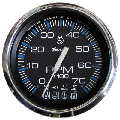 Faria Chesapeake Black SS 4" Tachometer w/Systemcheck Indicator - 7000 RPM (Gas) f/ Johnson / Evinrude Outboard) [33750] - Bulluna.com