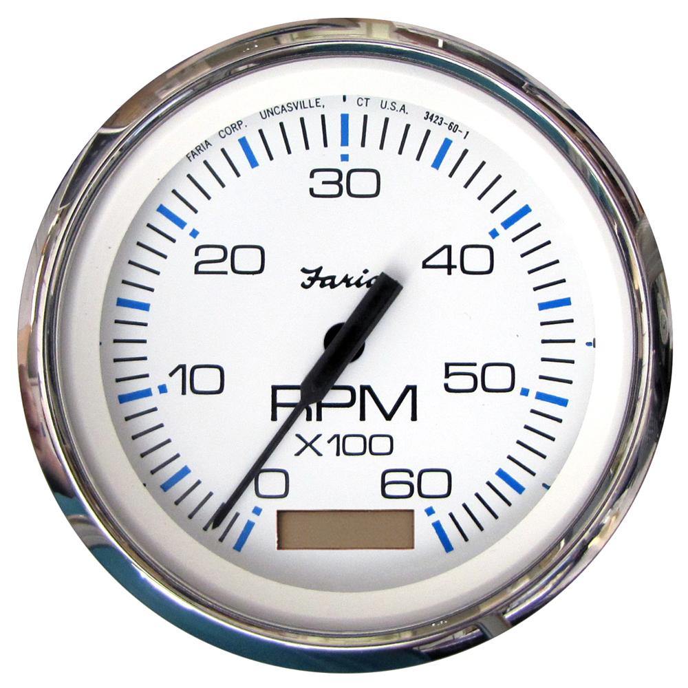Faria Chesapeake White SS 4" Tachometer w/Hourmeter - 6000 RPM (Gas)(Inboard) [33832] - Bulluna.com