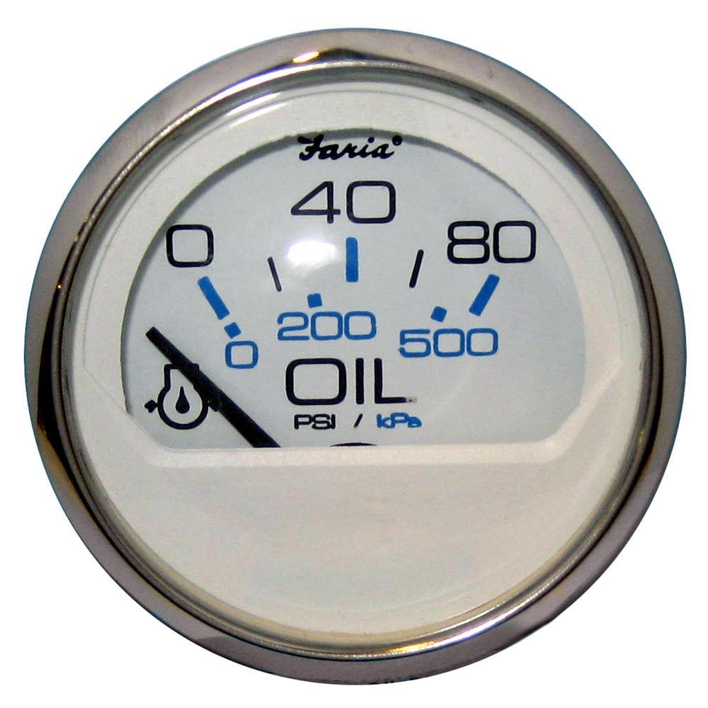 Faria Chesapeake White SS 2" Oil Pressure Gauge (80 PSI) [13802] - Bulluna.com