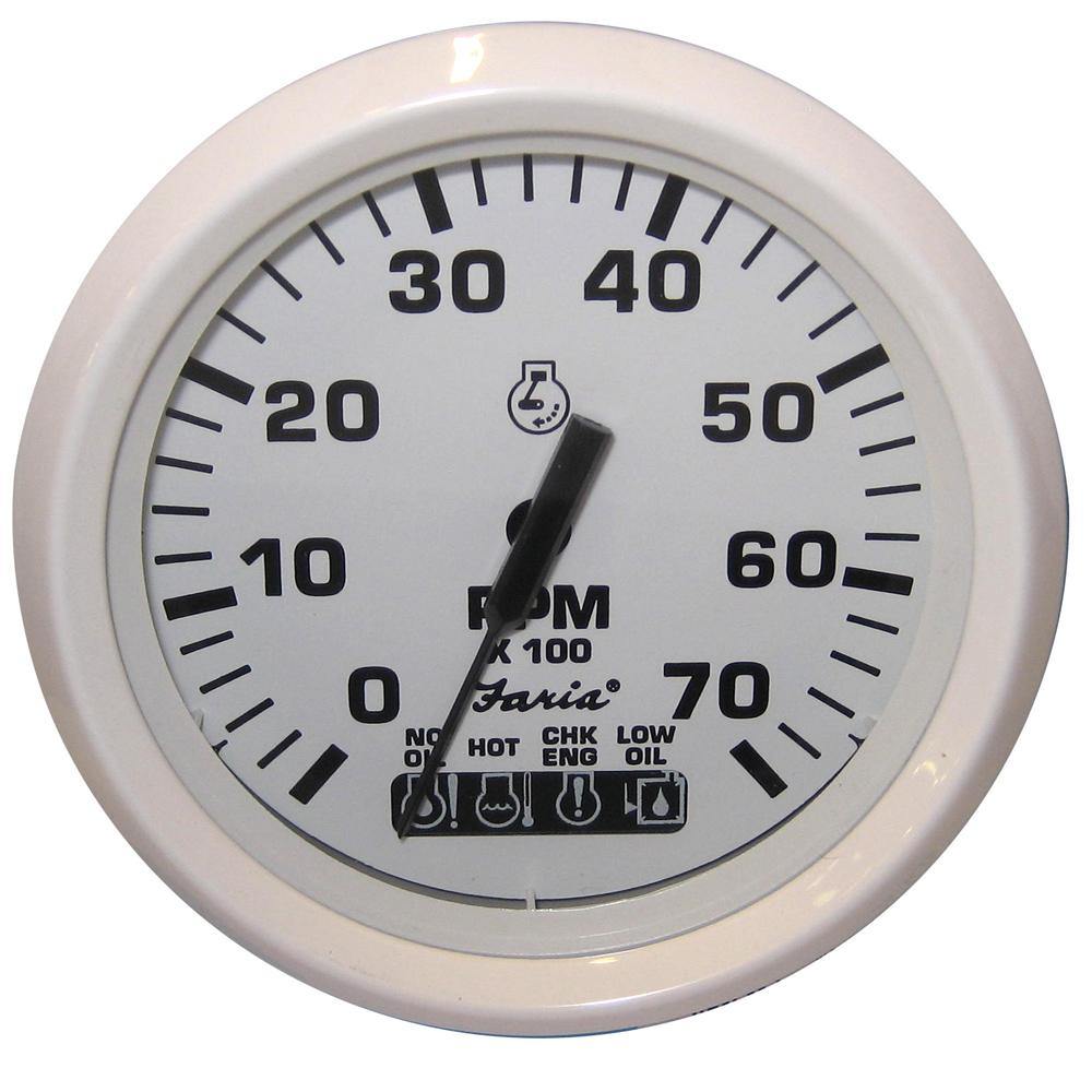 Faria Dress White 4" Tachometer w/Systemcheck Indicator - 7000 RPM (Gas) (Johnson / Evinrude Outboard) [33150] - Bulluna.com