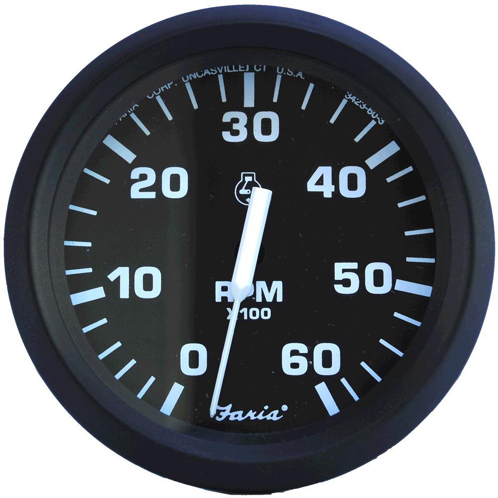 Faria Euro Black 4" Tachometer - 6,000 RPM (Gas - Inboard & I/O) [32804] - Bulluna.com