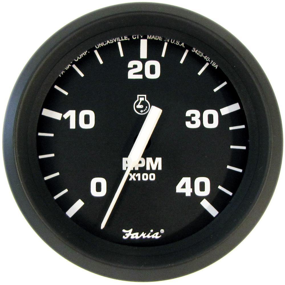 Faria Euro Black 4" Tachometer - 4000 RPM (Diesel) (Mechanical Takeoff) [32842] - Bulluna.com