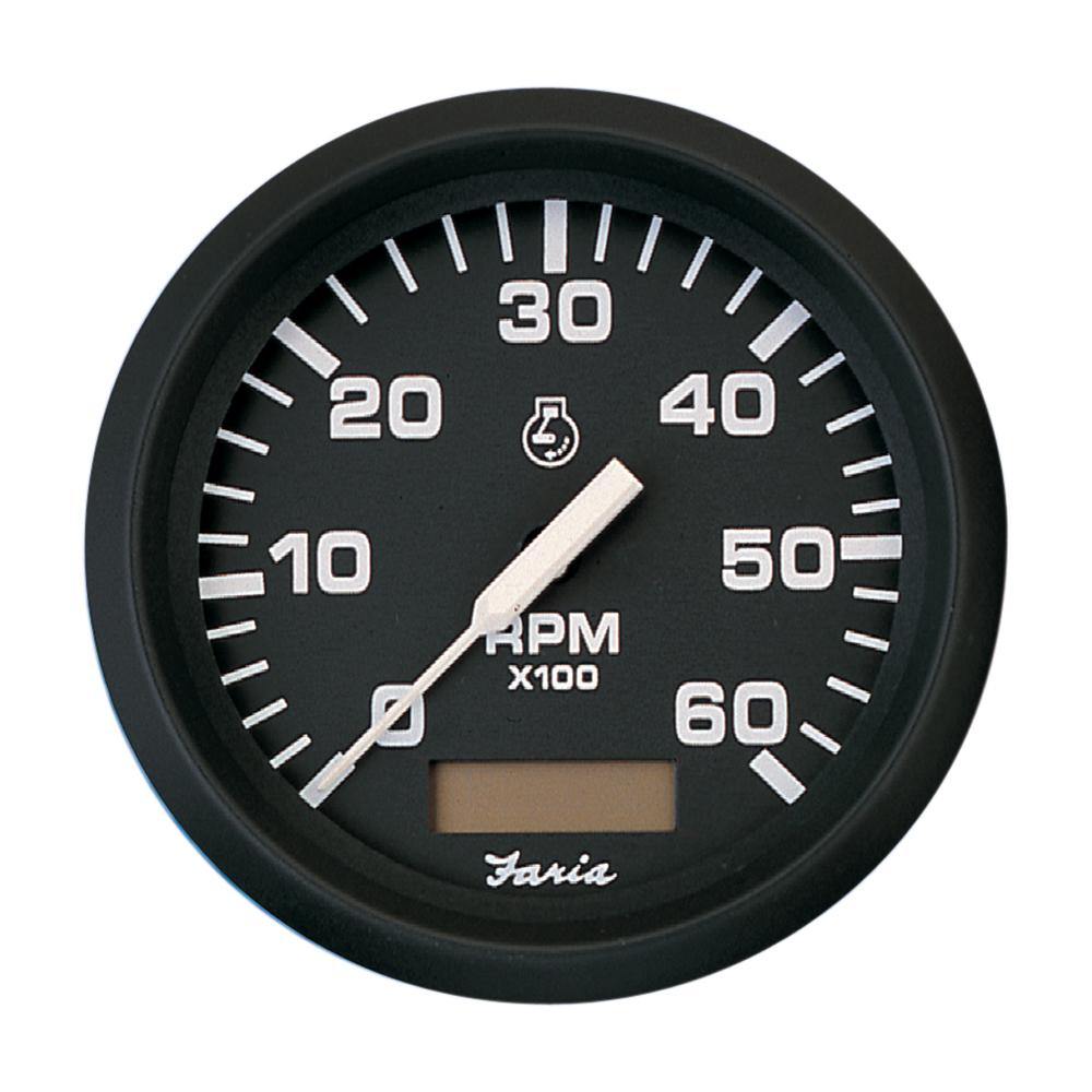Faria Euro Black 4" Tachometer w/Hourmeter - 6,000 RPM (Gas - Inboard) [32832] - Bulluna.com
