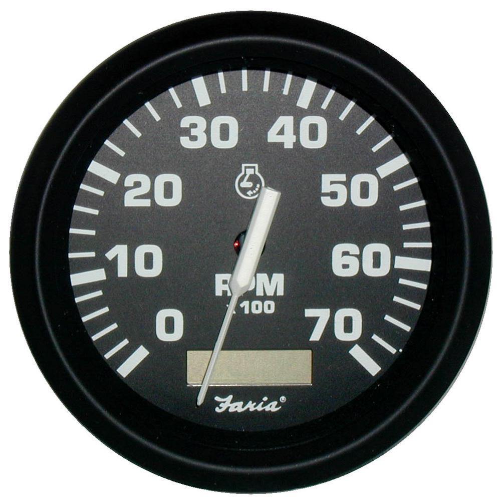 Faria Euro Black 4" Tachometer w/Hourmeter - 7,000 RPM (Gas - Outboard) [32840] - Bulluna.com