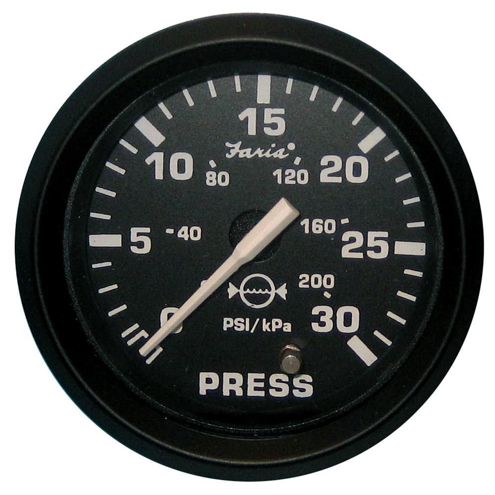Faria Euro Black 2" Water Pressure Gauge (30 PSI) [12810] - Bulluna.com