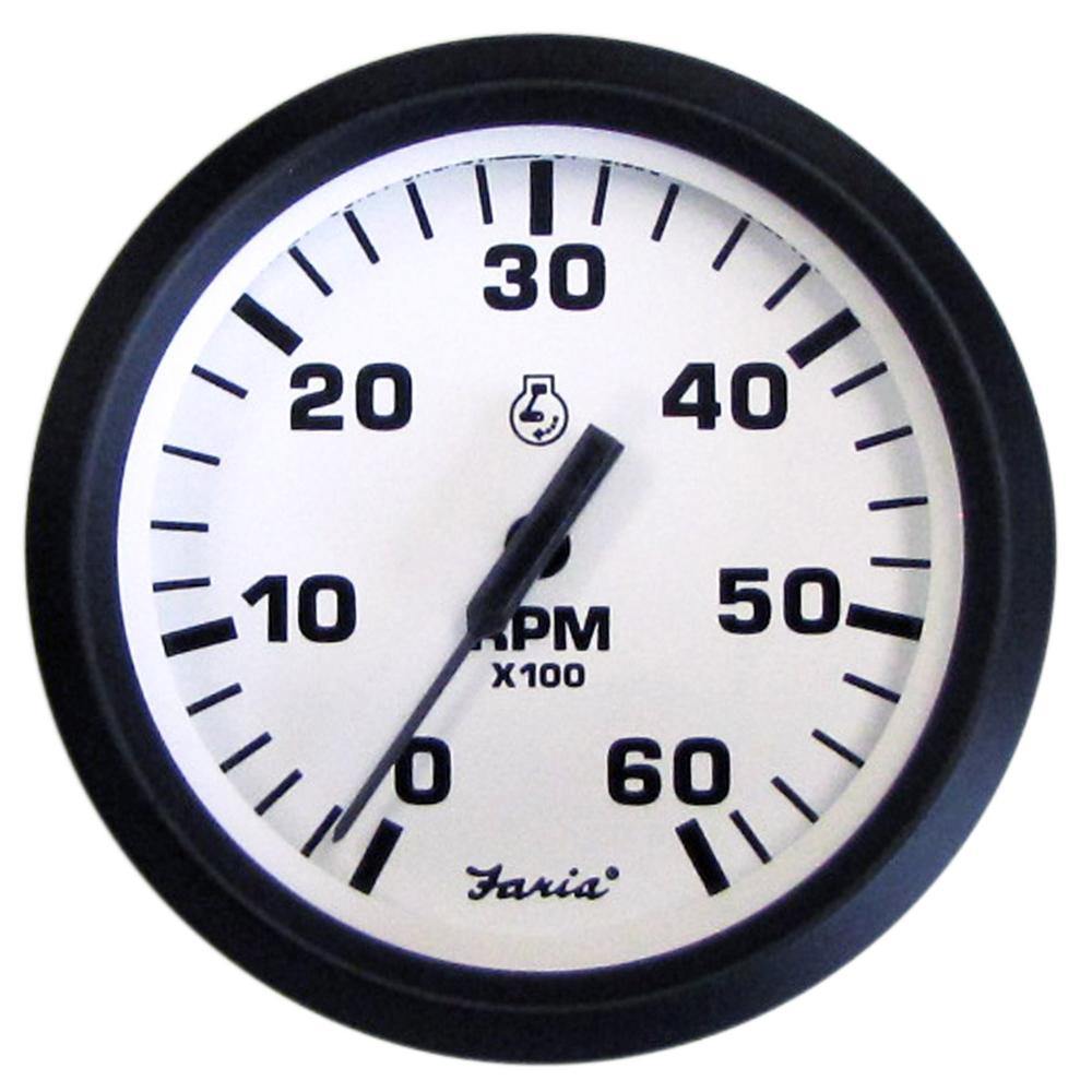 Faria Euro White 4" Tachometer - 6000 RPM (Gas) (Inboard  I/O) [32904] - Bulluna.com