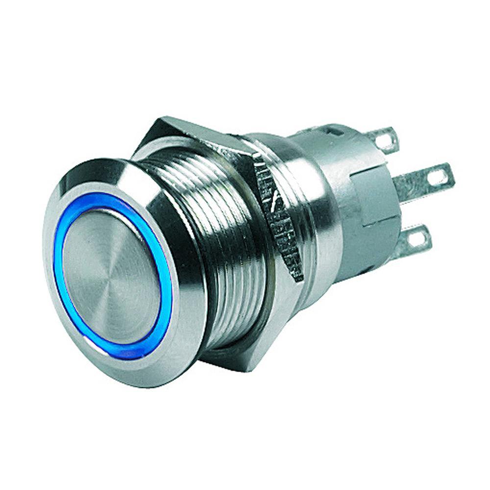 Marinco Push Button Switch - 24V Latching On/Off - Blue LED [80-511-0007-01] - Bulluna.com