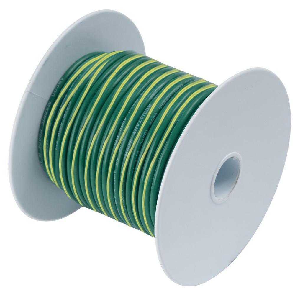 Ancor Green w/Yellow Stripe 10 AWG Tinned Copper Wire - 25' [109302] - Bulluna.com