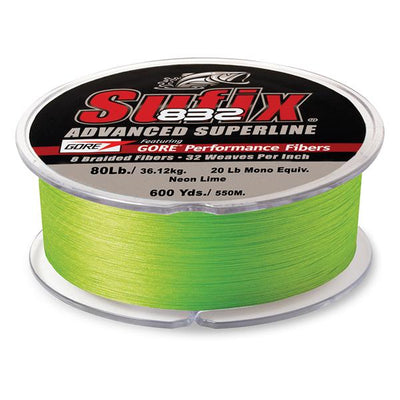 Sufix 832 Advanced Superline Braid - 80 Pounds 600 Yards - Neon Lime - Bulluna.com