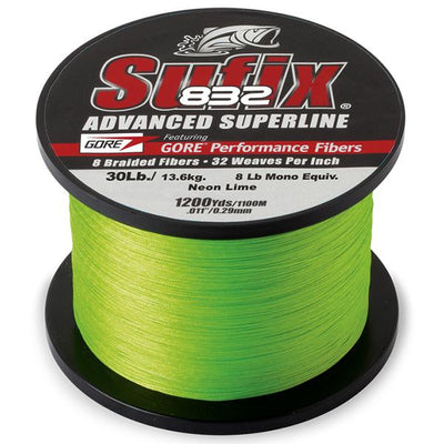 Sufix 832 Advanced Superline Braid - 30 Pounds 1200 Yards - Neon Lime - Bulluna.com